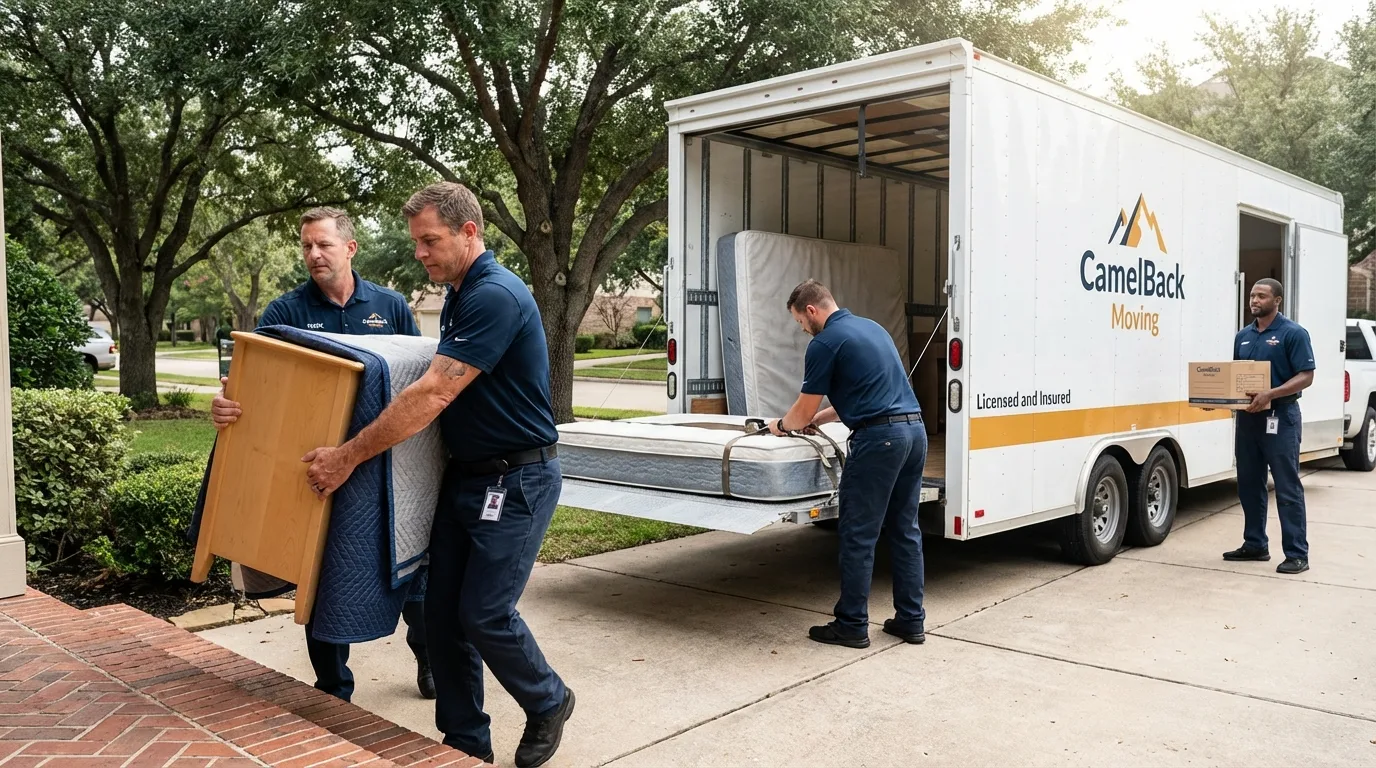 Crew loading residential truck for cross-state move from Ely, MN