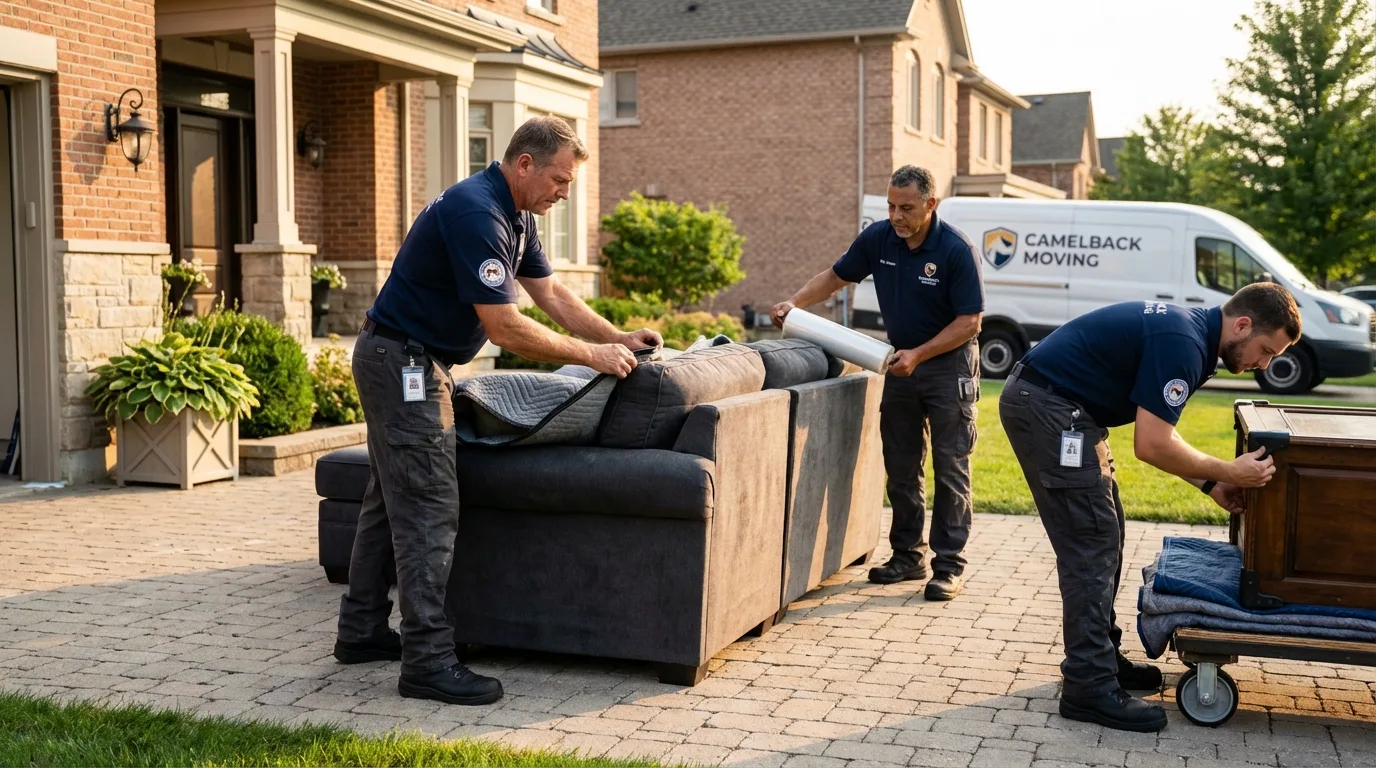 Large estate moving crew wrapping furniture in Ely, MN